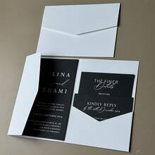 25pcs Tri-Fold Pocket Wedding Invitation Cards With Envelopes, Simple Invitation Envelopes For Engagement, Quinceanera, Christening, DIY Invitations, 5*7 Inch Invitations, Pocket Invitations, Valentine's Day Envelopes - Ivory - View 6