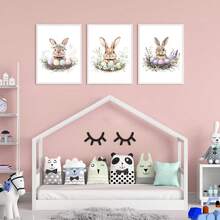 1PC Canvas Wall Art_Nursery Decor Printed Rabbit Burrow Motif, Watercolour Easter Art, Rabbits With Flowers, Spring Blossoms, Farm Animals, Easter Egg Design, Rabbit Garland - Framed Nursery Wall Art Perfectly Suited For Children's Room Decor, Playroom Decor Children's Room Decor Nursery Decor Daycare Decor Girls' Bedroom Girls' Room Decor Children's Room Decor Boys' Bedroom Boys' Room Decor Girls' Bedroom Decor