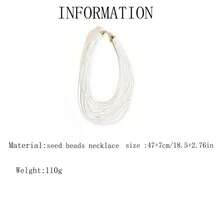 1pc Women's Fashion Exaggerated Multi-Layer Rice Bead Necklace - White - View 6