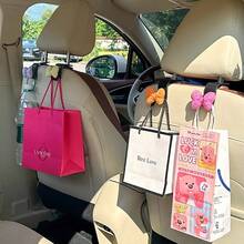 2pcs Cute Bowknot Car Seat Back Hooks Multifunctional Rear Seat Organizer For Hanging Handbags/Wallets/Umbrellas/Grocery Bags Space-Saving Creative Car Interior Accessories Fits Most Vehicles - Pink Bow - View 9