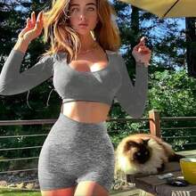 Shorts Fitness Mujer de Licra para Entrenamiento - A - Ver 2