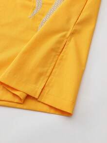 Bộ đồ Kaftan Châu Phi mới nhất dành cho nam 2 món, áo dài tay màu trơn và quần, bộ vest cưới thanh lịch cho tiệc công sở - Màu vàng - Xem 8