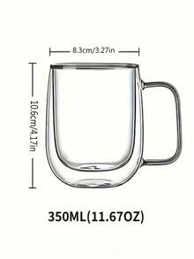 1个耐高温双层玻璃杯，带把手，适用于办公室/家庭，可盛装茶/牛奶/咖啡，透明便携，适合卡布奇诺、拿铁、茶、冷热饮品，适用于复活节、圣诞节、生日派对、返校季等场合。 - 透明 - 查看 12