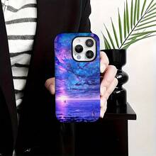 Funda Protectora Dos en Uno para Apple para iPhone 11 12 13 14 15 16 Pro Max Plus con un Diseño de Cielo Estrellado de Ensueño para Prevenir Caídas - Blanco - Ver 8