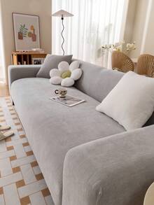 1pc 4-Season Stretch Chenille Sofa Cover, Fabric Anti-Slip Full Wrap Sofa Seat Cushion Slipcover, Machine Washable Dust-Proof Couch Protector, Pet Friendly Home Decor For Bedroom, Office, Living Room - Light Grey - View 5