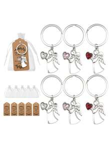 守护天使钥匙扣套装，包含钥匙扣、薄纱袋、感谢卡和天使心形吊坠，适合婴儿派对、婚礼、洗礼、情侣礼物、生日礼物、包装装饰、钥匙扣装饰、情人节礼物、婚礼回礼、婚礼装饰、情人节装饰、送给闺蜜的礼物。 - 彩色 - 查看 1