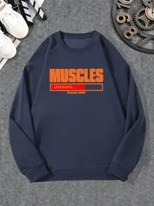 Men's Casual Crew Neck Sweatshirt With Muscle Pattern - Navy Blue - View 6