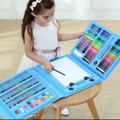 EVNEED Set Di 52 Pennelli Per Bambini, Lavabili Con Spugnette Assortite, Pittura Per Bambini Dai 3 Anni, Colori, Grembiule E Borsa Portatili, Regalo Educativo Compleanno E Natale