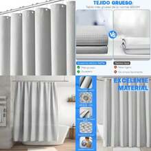 Cortina de Baño para Dunch 180 x 180 CM, Cortina para Baño de Tela Impermeable y Antimoho con 12 Ganchos, Cortina de Ducha de Tela ,Ojales de Metal, para Duchas de Baño y Bañeras ()(Gris) - Multicolor - Ver 1