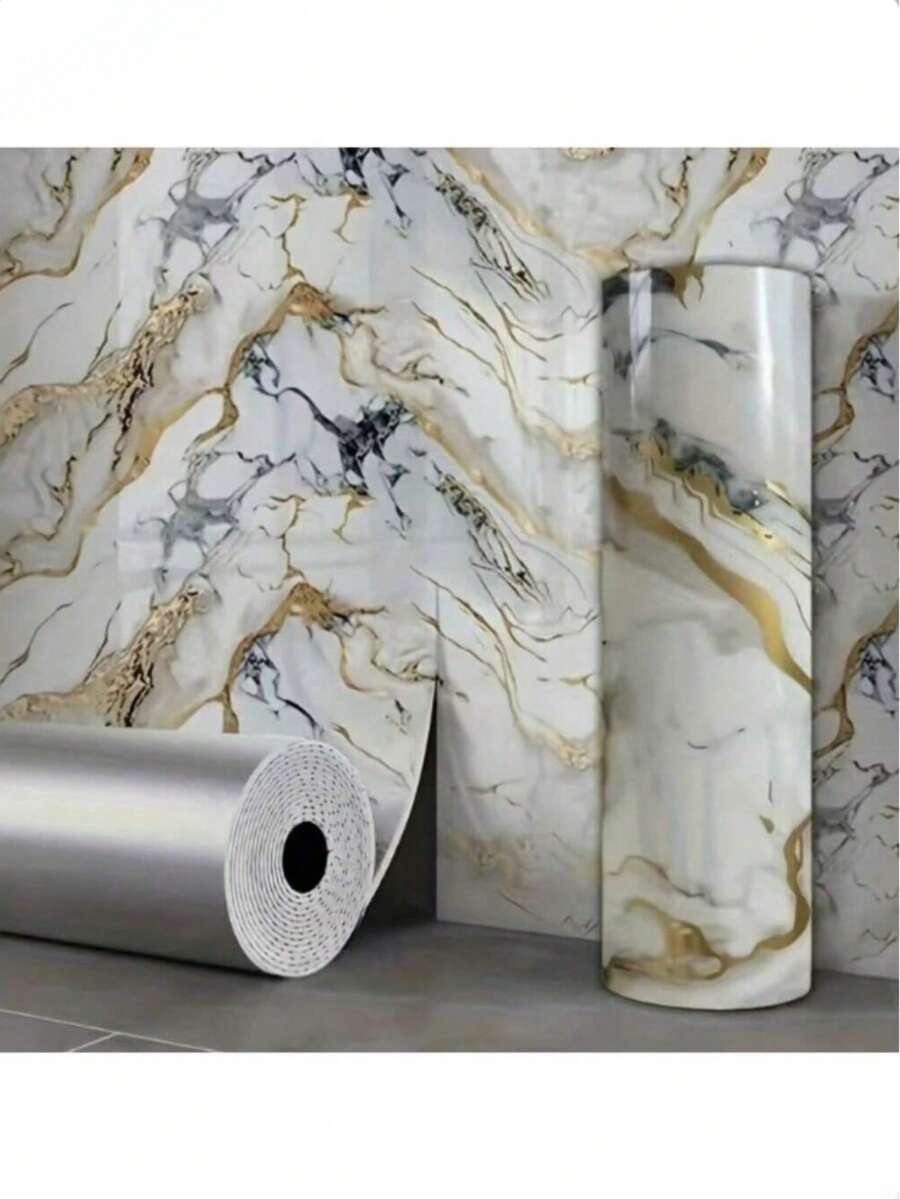 1 Roll Self-Adhesive Marble Peel And Stick Wallpaper - Removable And Reusable Backing, Size: 118.11 Inches/93.7 Inches, Green Base With Gold Veins - Luxurious Marble Appearance, Ideal For Kitchen, Bathroom, Living Room Decor - Easy To Install And Remove, Suitable For DIY And Professional Projects, Bathroom Wall Decor, Luxurious Appearance, Thick Faux Marble, Wall Covering, Elegant Design, Durable Material, Decorative Film, For Indoor Use - Multicolor - View 1