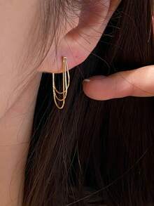 1对金属链耳环，欧美风格个性时尚长耳环，适合女性和女孩，旅行、婚礼、派对配饰，生日、圣诞节礼物（2026款） - 金色 - 查看 4