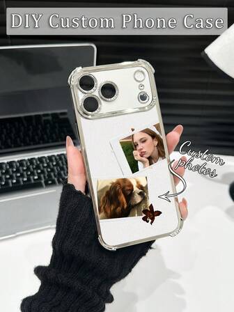 1 pieza Funda de teléfono personalizada con 2 fotos, cubierta transparente de TPU chapada, a prueba de golpes para iPhone 17 Pro Max/16 Pro Max/15 Pro/14 Plus/13/12/11/XR/XS MAX y S25 Ultra/S24 Ultra/S23 Ultra/S22 Ultra/S21 Ultra/S21 Plus/S21 FE/S20 FE, de moda, colorida, linda, divertida, minimalista, Kawaii personalizada, única, regalo ideal para novio o novia