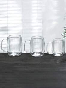 1个耐高温双层玻璃杯，带把手，适用于办公室/家庭，可盛装茶/牛奶/咖啡，透明便携，适合卡布奇诺、拿铁、茶、冷热饮品，适用于复活节、圣诞节、生日派对、返校季等场合。 - 透明 - 查看 8