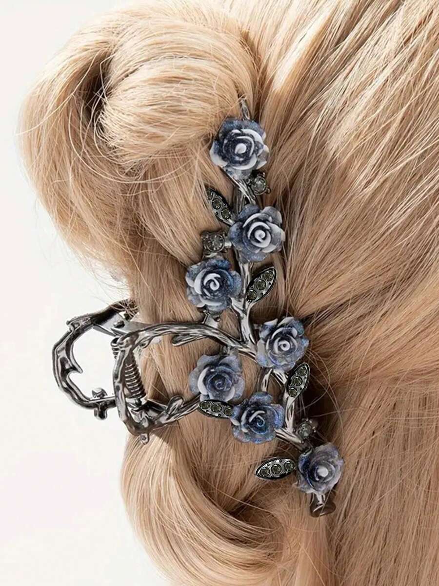 1件复古朋克哥特风玫瑰花流苏发夹发爪发饰，适合女性日常佩戴和参加派对，是送给女友和闺蜜的绝佳礼物（不含礼盒）。发夹、发卡、发夹、发抓夹、发夹、发卡、发爪夹，秋冬季女士度假夏季发饰。