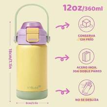 Termo para Niños, Botella de Aguas con 2 Pajitas, Sorbos y Chug, A Prueba de Fugas para Escuela, Deportes o Excursiones, Libre de BPA (12 oz / 360 ml, Uva Queso),36983495 - Óxido marrón - Ver 5
