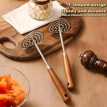 1pc Stainless Steel Potato Masher With Wooden Handle, Handheld Potato Masher, Multi-Function Food Masher For Pumpkin, Sweet Potato, Potato And Other Vegetables, Cooking Tool For Teenagers And Kitchen, Lightweight Kitchen Gadget - Multicolor - View 4