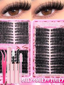 假睫毛礼盒套装，包含1875片假睫毛簇，9种不同款式（浓密/超浓密/戏剧/丰盈/全效/尖刺），防水睫毛簇套装，适合初学者和熟练用户，在家即可轻松佩戴，柔软舒适，易于打造自然妆容，日常妆容适用。