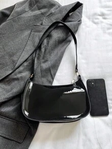 Women's Simple Solid Color Shoulder Bag, Casual Everyday Style, Fashionable Burgundy Color. - màu đen - Xem 8