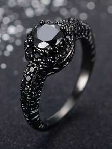 1pc Black Plated Micro-Inlaid Zirconia Stone Ring, Suitable For Daily Wear - Gun Black - View 13