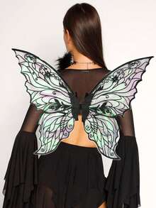 1 pieza Alas de mariposa brillantes, accesorio de disfraz de alas de mariposa con brillo para fiesta de carnaval, boda, disfraz de hada, alas de mariposa doradas y coloridas, regalo de cumpleaños - multicolor - Ver 1