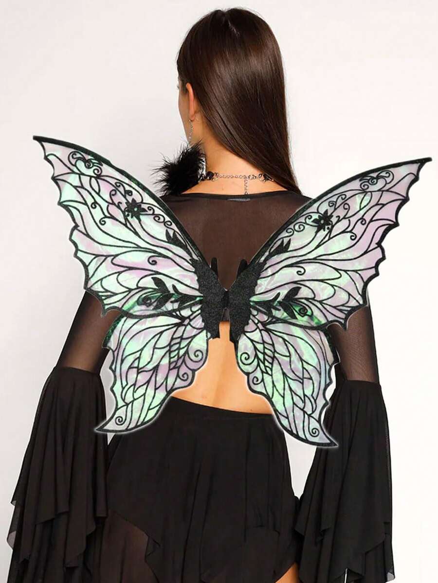 1 pieza Alas de mariposa brillantes, accesorio de disfraz de alas de mariposa con brillo para fiesta de carnaval, boda, disfraz de hada, alas de mariposa doradas y coloridas, regalo de cumpleaños - multicolor - Ver 1