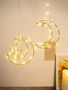 1 Warm Light Moon Hugging Double Star Multi Style Iron Ring LED Decorative Light, Moon, Moon Hugging Star, Moon Hugging Double Star, Moon Hugging Candle Star, With Flashing Function Like A Sky Full Of Stars, Multiple Styles Suitable For Holiday Decoration, Bedrooms, Wedding Parties, Holiday Decoration Lights (Excluding Batteries) - 暖光 - 查看 7