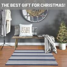 IOHOUZE Navy And White Striped Rug 2'x3' Front Door Rugs, Small Washable Area Rug For Front Porch, Spring Summer Doormats Outdoor Indoor, Cotton Rugs For Entryway Porch Entrance,One-Size,NavyandWhiteStripe2x3Rectangular - NavyandWhiteStripe2x3Rectangular - View 10