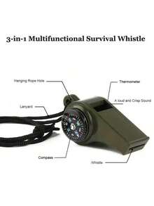 5pcs/3pcs/1pc Outdoor Sports Emergency Whistle, 3-In-1 Emergency Whistle, Multi-Functional Survival Whistle With Compass And Thermometer, Floating Whistle With Lanyard, Suitable For Boating, Swimming, Kayaking, Water Survival, Hiking, Camping, Outdoor Activities. Loud Safety Whistle With Compass And Thermometer, Perfect For Camping, Hiking, Outdoor Adventure, Referee And Cheerleading, Loud Survival Whistle, Military Green, Self-Rescue/First Aid - Multicolor - View 5