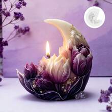 1个情人节浪漫新月花卉艺术硅胶蜡烛模具 - 耐热易清洗，树脂/蜡/肥皂工艺模具，DIY蜡烛制作模具，家居装饰，婚礼点缀，派对礼品，3D新月造型，精细花卉雕刻，是手工爱好者、艺术装饰爱好者的理想之选，优雅的节日礼物，营造浪漫情侣氛围。 - 白色 - 查看 2