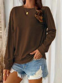 Plush Brushed Fleece Sweatshirt For Women - Relaxed Fit Fall Winter Top Women's All-Day Comfort Crew Neck Pullover - Soft Stretch Long-Sleeve Sweatshirt Wrap-Me-Up" Soft Crew Neck Sweatshirt | Women's Lazy-Day Essential (Multiple Hues) Dreamy Soft Crew Neck Pullover - Women's Versatile Casual Sweatshirt For Cool Days Women's Super Soft Crew Neck Sweatshirt - Warm Long-Sleeve Pullover (6 Colors) Relaxed Fit Brushed Fleece Sweatshirt - Women's Comfortable Fall Winter Top  Casual    Daily  Home - 棕色 - 查看 2