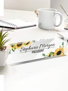 1pc Personalized Acrylic Custom Name Plates For Office Desks,Customize Text,20 Styles,Office Nameplate Engraved With Flower Patterns,Custom Desk Name Plate Personalized, Acrylic Name Plate For Desk, Office Desk Decor For Women And Men - Multicolor - View 4