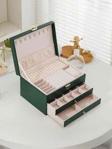 1 pieza Caja de joyería de cuero PU con múltiples capas en forma de rombo, caja de almacenamiento de joyas de gran capacidad y lujo, caja de joyas con cerradura, caja de joyas antioxidante, estante de exhibición de 2 niveles, caja de exhibición de joyas, caja de joyas de gran capacidad de 3 capas, caja de joyas de cuero PU multifuncional, caja de relojes con cerradura, caja de almacenamiento de joyas portátil - Multicolor - Ver 20