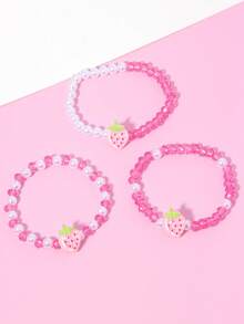 3pcs Cute Strawberry Beaded Bracelet/Bangle/Wrist Accessories, Suitable For Girls Everyday, Festival, Birthday, Party Wear - Multicolor - View 1