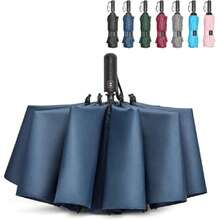 Paraguas de golf  de 42/46/54/62 pulgadas, compacto, reversible, de viaje, con 10 varillas, resistente al viento y a la lluvia, doble capa, apertura y cierre automáticos,36986861 - Gris Oscuro - Ver 1