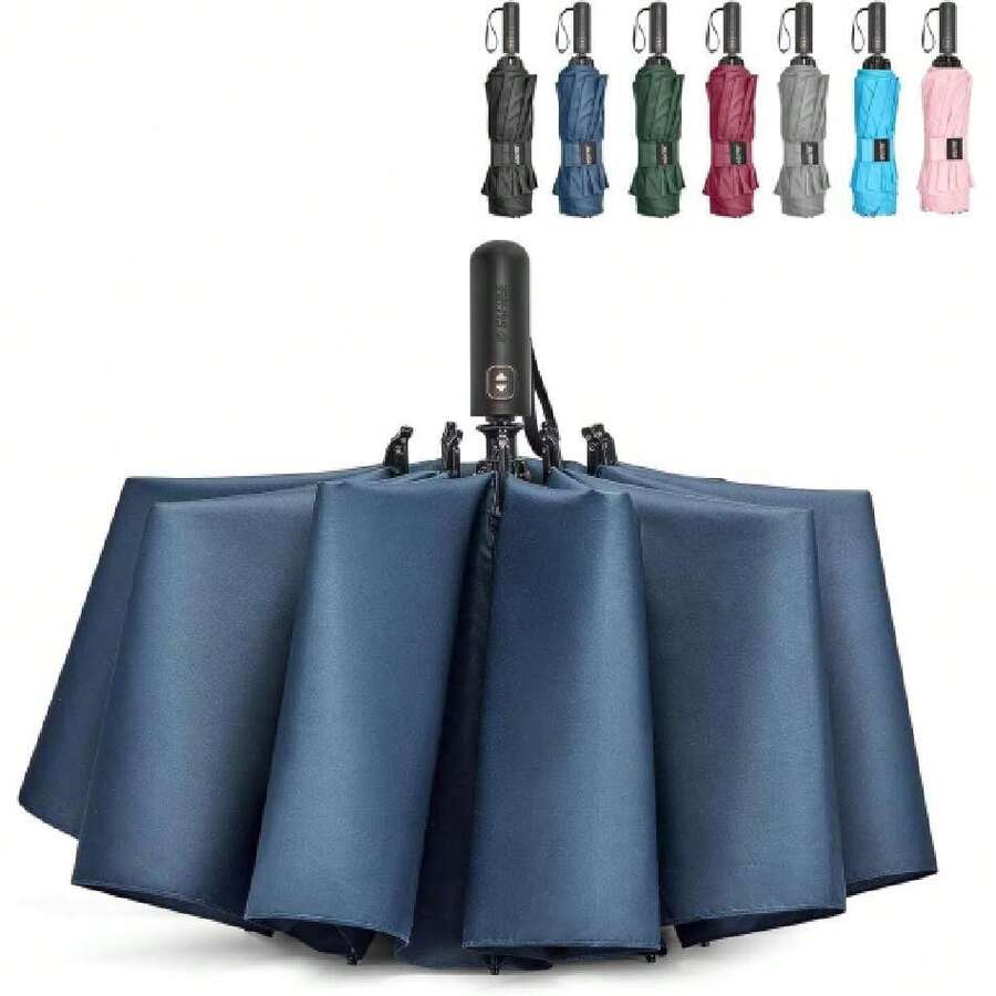 Paraguas de golf  de 42/46/54/62 pulgadas, compacto, reversible, de viaje, con 10 varillas, resistente al viento y a la lluvia, doble capa, apertura y cierre automáticos,36986861 - Gris Oscuro - Ver 1