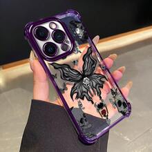 Funda de teléfono gruesa de cuatro esquinas compatible con 14 PRO PLUS, patrón de sueño de calavera y mariposa, marco de TPU electrochapado, funda de protección completa transparente con airbag, adecuada para chicas, protección de teléfono, funda a prueba de golpes, patrón de moda, diseño de mariposa, material duradero, impresión, accesorios de moda, usuario de moda - Colores mixtos - Ver 5