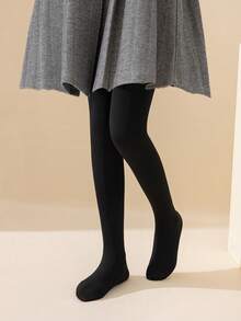 1 件女童/儿童/幼儿纯色无脚紧身裤/打底裤，黑色，表面光滑，柔软，亲肤，适合日常穿着，公主/可爱风格，适合春季、冬季、日常服装，优雅，紧身衣，时尚百搭，户外紧身裤，返校季，学生 - 黑色 - 查看 2