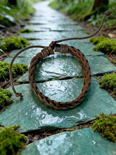 Vintage Style Handmade Woven Leather Decor Men's Multi-Layer Braided Leather Bracelet