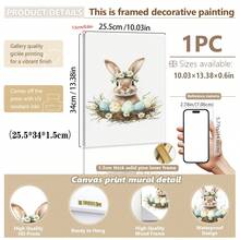 1PC Canvas Wall Art_Nursery Decor Printed Rabbit Burrow Motif, Watercolour Easter Art, Rabbits With Flowers, Spring Blossoms, Farm Animals, Easter Egg Design, Rabbit Garland - Framed Nursery Wall Art Perfectly Suited For Children's Room Decor, Playroom Decor Children's Room Decor Nursery Decor Daycare Decor Girls' Bedroom Girls' Room Decor Children's Room Decor Boys' Bedroom Boys' Room Decor Girls' Bedroom Decor