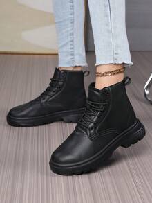 2026 New Stylish Lace-Up Boots, Women's British Style Black Thick-Soled Ankle Boots, Simple Versatile Commuting Skinny Boots, Comfortable Non-Slip Work Boots - Black - View 7