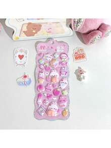 2/1片卡通3D立体浮雕钻石贴纸 - 可爱动物和食物图案，高光泽效果，色彩鲜艳，适用于DIY手工、剪贴簿、笔记本电脑、手机、水瓶、钻石艺术贴纸、趣味设计、高品质贴纸、装饰贴纸、创意装饰。[款式/颜色随机，可能存在轻微色差] - 粉色 - 查看 5