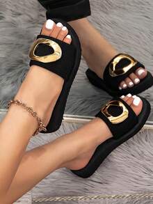 1 par de chinelos de praia casuais básicos em EVA (copolímero de etileno-acetato de vinila) para mulheres, adequados para praia, escritório, atividades ao ar livre, casa, verão. Novos chinelos de sola macia sem fecho. - Preto - Ver 5