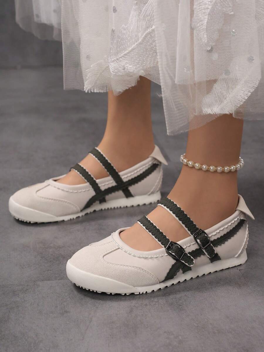 Zapatos de estilo Mary Jane versátiles de moda para mujer, zapatos de estilo ballet, cómodos y ligeros con doble hebilla, cómodos y dulces mocasines casuales