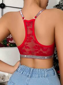 1pc Women Lace Front Closure Wireless Backless Bra - Red - View 5