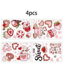 4片装情人节主题窗贴 - 4片甜点图案静电贴窗贴，包含心形/草莓/甜甜圈/纸杯蛋糕设计，可移除PVC窗贴，无需胶水，易于粘贴/撕除，不留残胶 - 彩色 - 查看 7