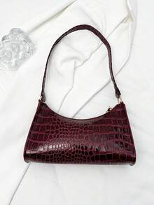 Women's Simple Solid Color Shoulder Bag, Casual Everyday Style, Fashionable Burgundy Color. - 勃根地 - 查看 3