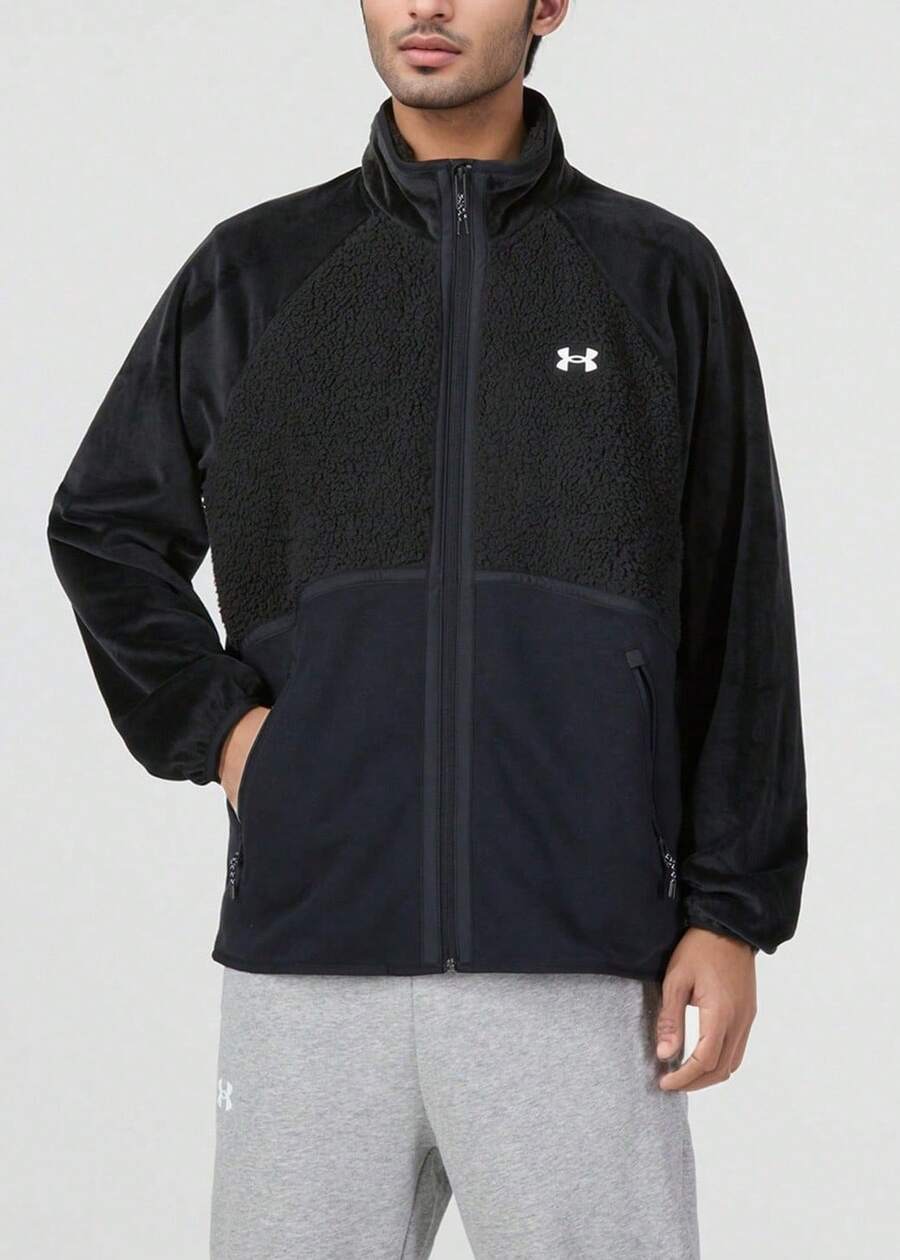 Under Armour Herrstickad jacka, ståkrage, lös passform, Journey Fleece FZ Casual Sweatshirt, fuzzyfoder, varm, avslappnad passform, träningsdräkt 1373872 - Svart/vit - Visa 1