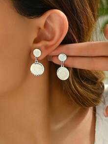 1 Cặp Hoa tai thời trang thiết kế hình đồng xu độc đáo dành cho nữ - Vàng - Xem 7