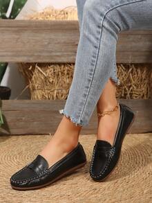 2026春季新款女士时尚平底鞋，简约休闲软底舒适纯色女士工作鞋 - 黑色 - 查看 5