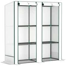 Szklarnia Outsunny z dachem dwuspadowym, podwójnymi drzwiami, półkami, odporna na zimę stalowa szklarnia, ogrzewana szklarnia na balkon lub do ogrodu, szklarnia na pomidory 144 x 48 x 152 cm, szklarnia na pomidory i warzywa, biała - Biały - Zobacz 1